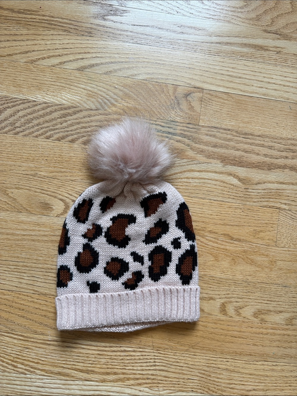 Leopard Print Pom Beanie in Blush